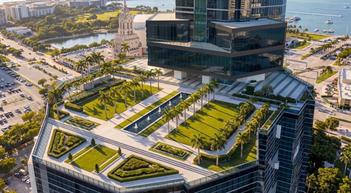 Vista aérea de los jardines del podio